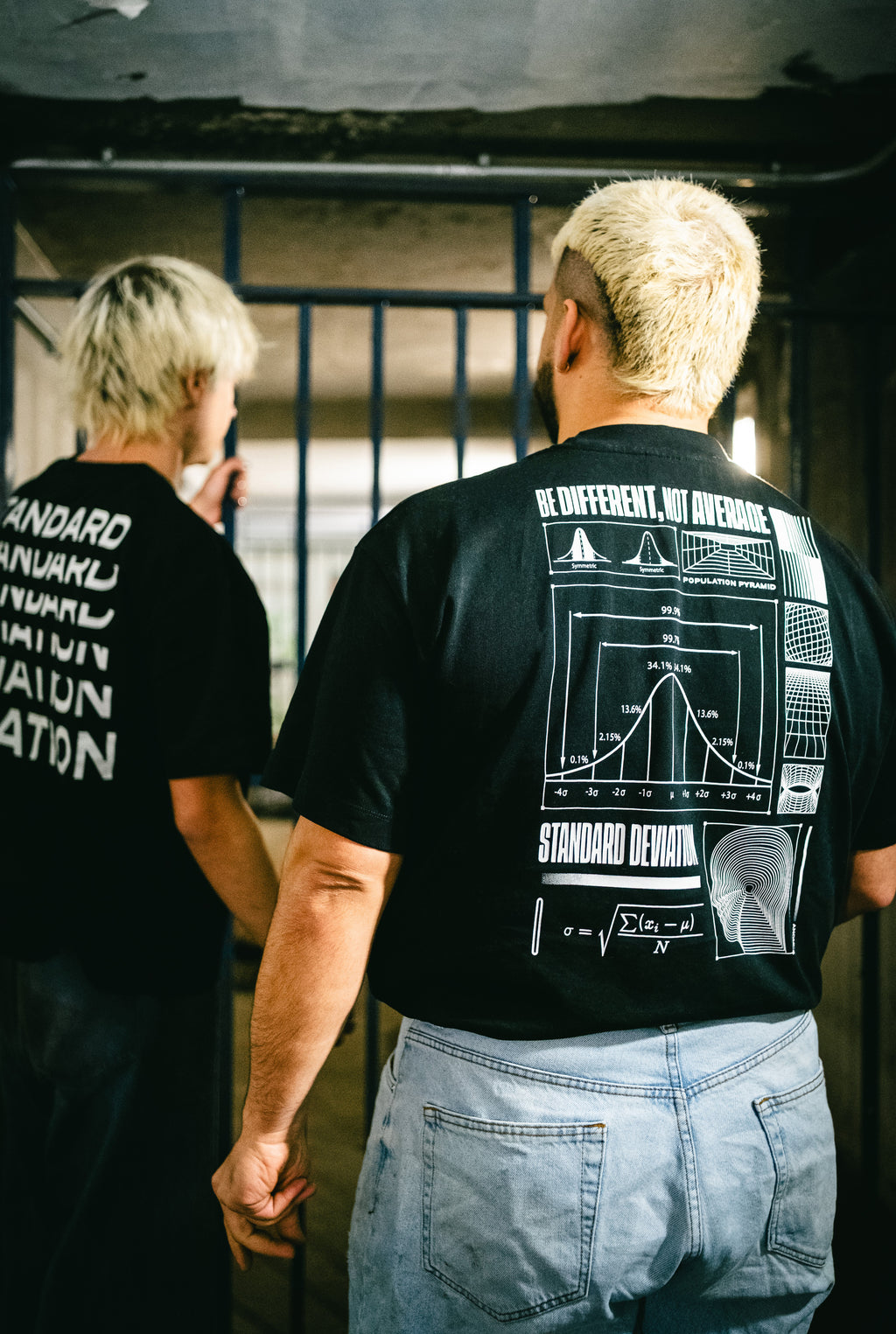Model wearing STANDARD GAUSS TEE by Anomie